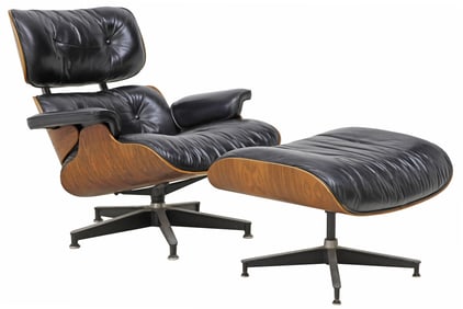 HERMAN MILLER EAMES BLACK LEATHER LOUNGE CHAIR & OTTOMAN