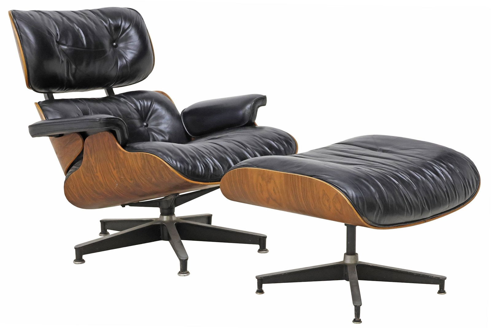 HERMAN MILLER EAMES BLACK LEATHER LOUNGE CHAIR & OTTOMAN (1 of 9)
