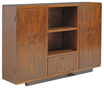 ITALIAN ART DECO PERIOD BURLED WALNUT CABINET / BOOKCASE
