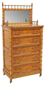 R.J. HORNER (ATTRIB) VICTORIAN BIRD'S EYE MAPLE & FAUX BAMBOO CHIFFONIER