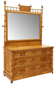 R.J. HORNER (ATTRIB) VICTORIAN BIRD'S EYE MAPLE & FAUX BAMBOO DRESSING COMMODE