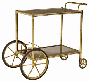 FRENCH GILT-METAL FAUX BAMBOO & SMOKED GLASS TROLLEY