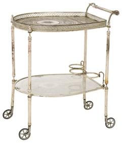 ITALIAN ETCHED & SILVERED METAL SERVICE CART