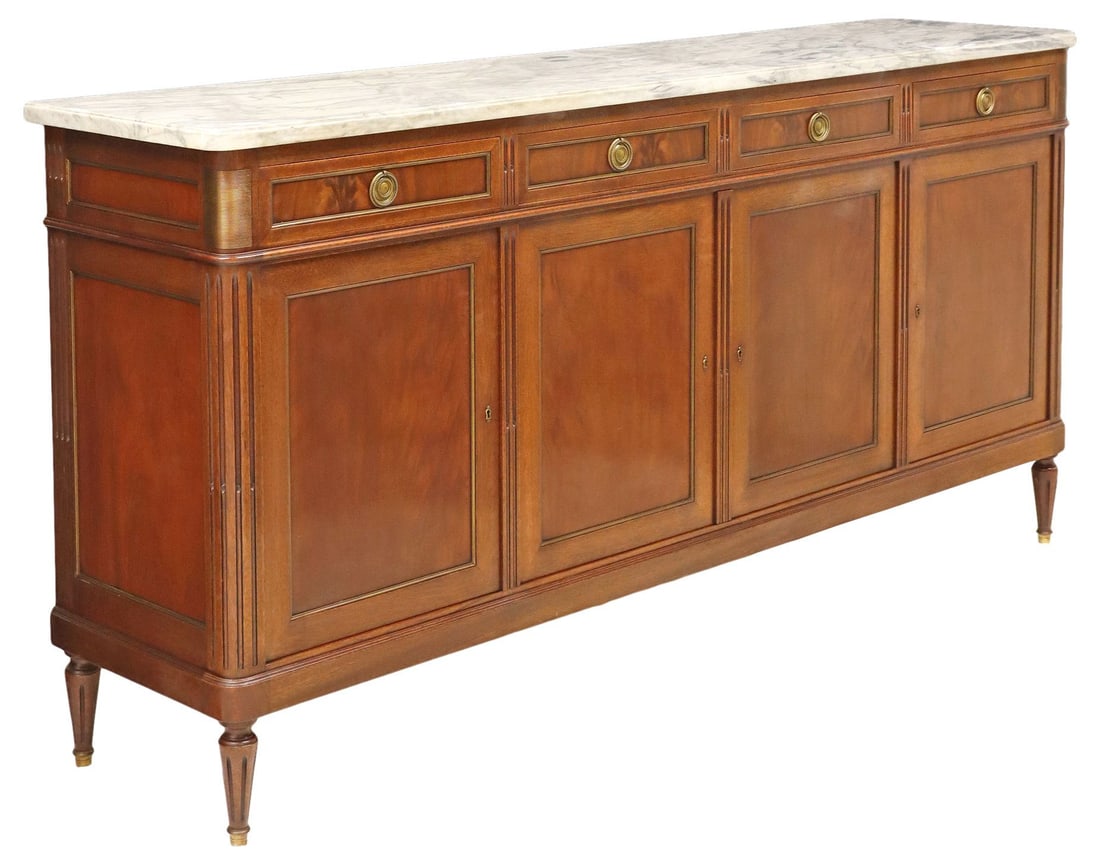 FRENCH LOUIS XVI STYLE MARBLE-TOP MAHOGANY SIDEBOARD (1 of 6)