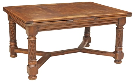 FRENCH PROVINCIAL PARQUET-TOP OAK DRAW-LEAF TABLE