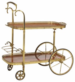ITALIAN MAHOGANY & GILT METAL TRAY-TOP SERVICE TROLLEY / BAR CART