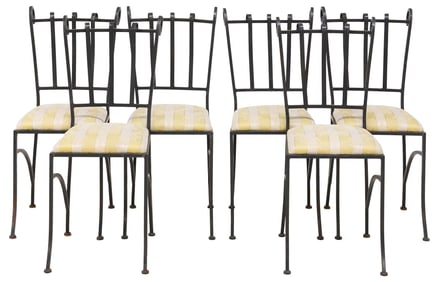(6) SCROLLED WROUGHT IRON UPHOLSTERED OUTDOOR DINING CHAIRS