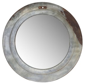 LARGE INDUSTRIAL STYLE STEEL-FRAMED ROUND MIRROR, 47"