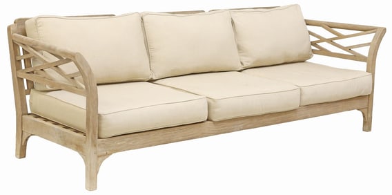 RESTORATION HARDWARE 'KINGSTON' TEAK THREE-SEAT SOFA