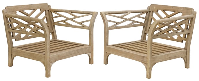 (2) RESTORATION HARDWARE 'KINGSTON' TEAK LOUNGE CHAIRS