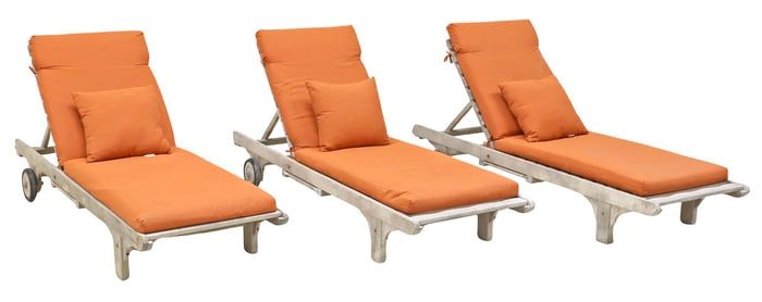 (3) COUNTRY CASUAL 'SHELBOURNE' TEAK OUTDOOR PATIO CHAISE LOUNGES