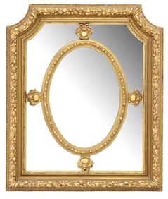 LOUIS XVI STYLE GILTWOOD CUSHION MIRROR, 42.75" X 50.5"