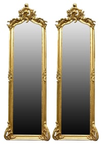 (2) LARGE LOUIS XV STYLE GILTWOOD BEVELED MIRRORS, 68.25"H