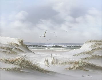 WINSTIN (2OTH C.) BEACHSIDE LANDSCAPE OIL PAINTING, 16" X 20"