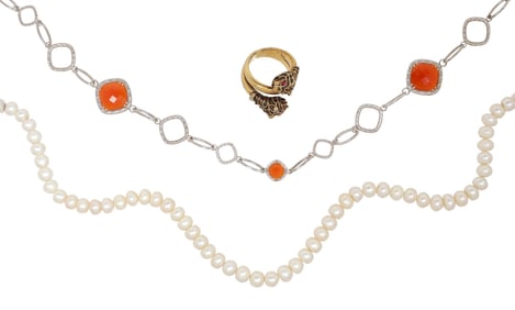 (3) ESTATE STERLING, PEARL & GOLD-TONED JEWELRY GROUP