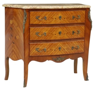 FRENCH LOUIS XV STYLE MARBLE-TOP ROSEWOOD COMMODE