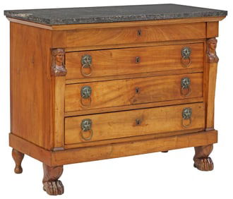 FRENCH EMPIRE MARBLE-TOP WALNUT COMMODE