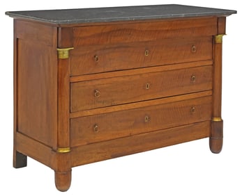FRENCH EMPIRE MARBLE-TOP WALNUT COMMODE