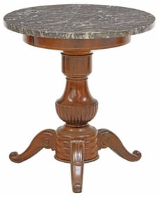 SMALL LOUIS PHILIPPE STYLE MARBLE-TOP MAHOGANY GUERIDON TABLE