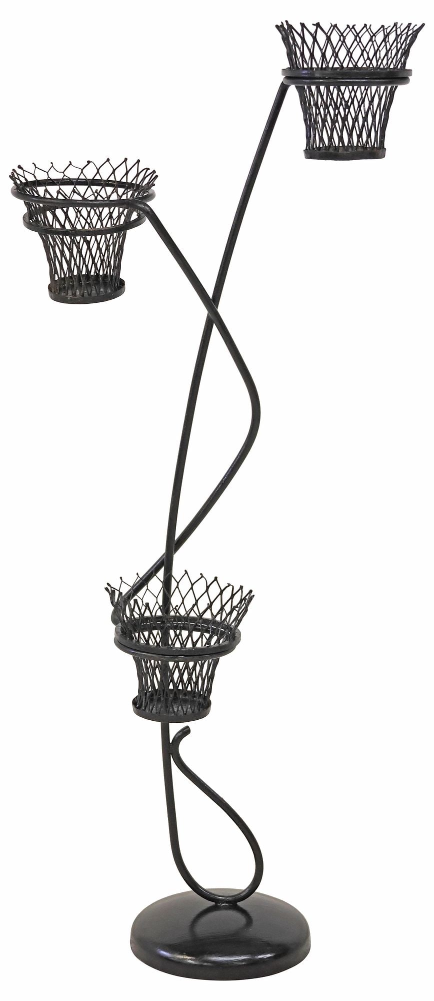 MODERN BLACK-PAINTED WROUGHT IRON BASKET PLANT STAND (1 of 3)