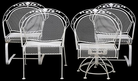 (4) RUSSELL WOODARD (ATTRIB.) WROUGHT IRON 'PEONY' OUTDOOR CHAIRS