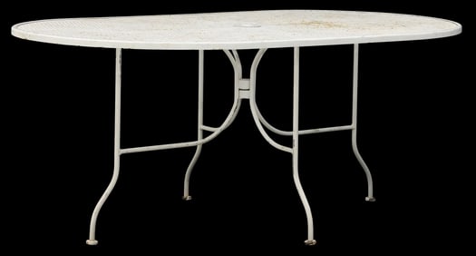 RUSSELL WOODARD (ATTRIB.) WROUGHT IRON OUTDOOR PATIO DINING TABLE