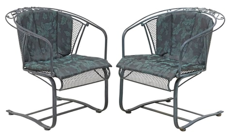 (2) RUSSELL WOODARD (ATTRIB.) WROUGHT IRON 'PEONY' OUTDOOR CHAIRS