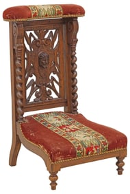 FRENCH NEEDLEWORK-UPHOLSTERED CARVED OAK PRIE-DIEU