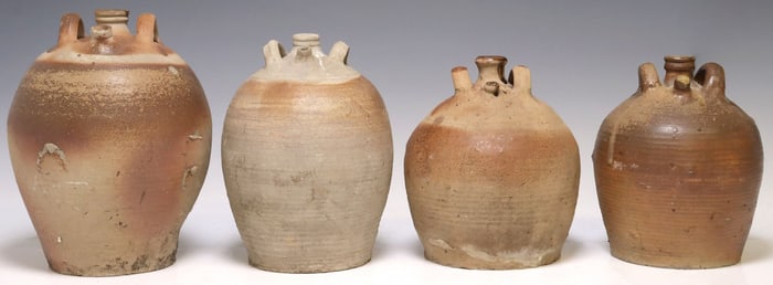 (4) FRENCH PROVINCIAL STONEWARE OIL JUGS