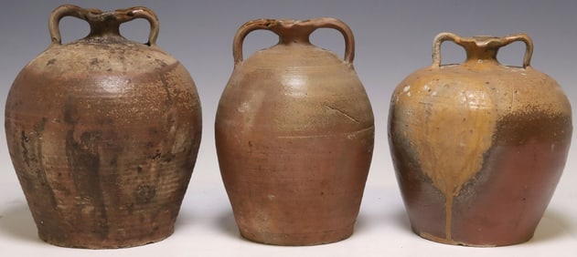 (3) FRENCH PROVINCIAL STONEWARE PITCHERS