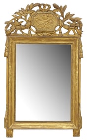 FRENCH LOUIS XVI STYLE GILT-PAINTED TORCH CREST MIRROR