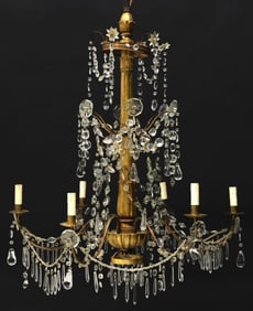ITALIAN GILTWOOD & CRYSTAL 6-LIGHT CHANDELIER