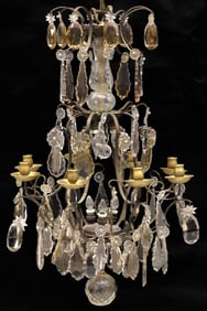 ITALIAN PATINATED METAL & CRYSTAL TIERED 17-LIGHT CHANDELIER