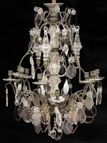 ITALIAN PATINATED METAL & CRYSTAL TIERED 21-LIGHT CHANDELIER