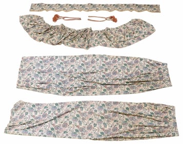 (4) CUSTOM PRINTED COTTON DRAPERY PANELS, VALENCE, & PELMET