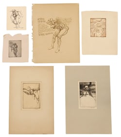 (6) PHILIP TRUSSELL (B.1943) OUTSIDER ART ETCHINGS & SKETCHES