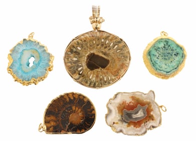 (5) ESTATE 14KT GOLD WIRE & GOLD PLATED PENDANTS
