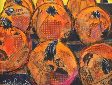 JUDY COPELAND (B.1943) ARCYLIC & MIXED MEDIA PAINTING, 'SUNSHINE GALORE'