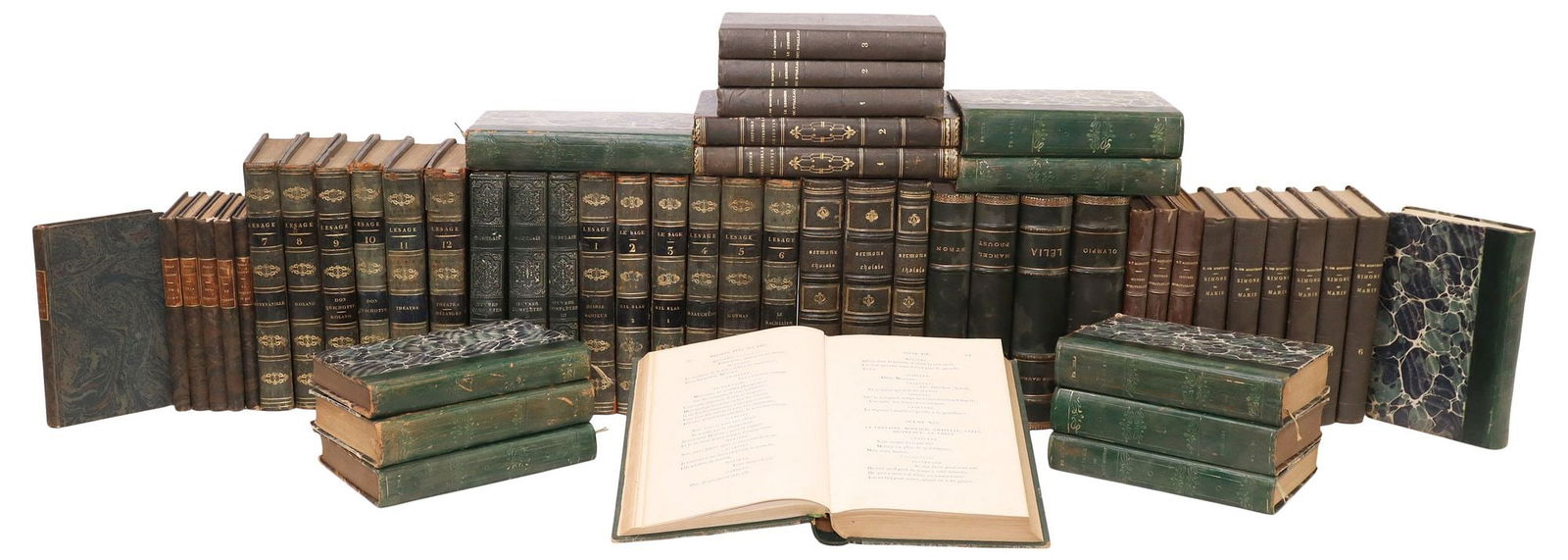 (54) FRENCH LEATHER-BOUND LIBRARY SHELF BOOKS, LITERATURE & HISTORY (1 of 3)