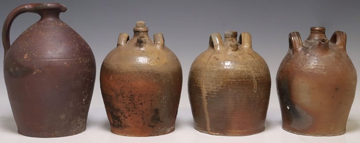 (4) FRENCH PROVINCIAL STONEWARE OIL JUGS & PITCHER
