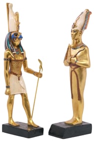 (2) ARTISANS GUILD INTERNATIONAL PARCEL-GILT FIGURES OF HORUS & OSIRIS