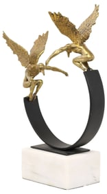 GILT-METAL & IRON SCULPTURE, CARNIVAL MASQUERADE ANGELS