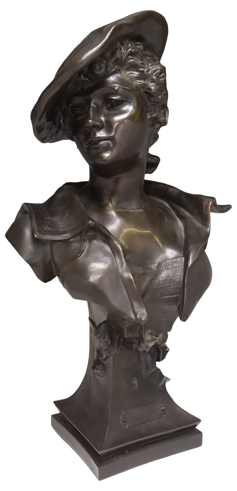 LARGE CAST FEMALE BUST, 'LA CANOTIERE' SIGNED AFTER M. DUTRION, 24"H (1 of 6)