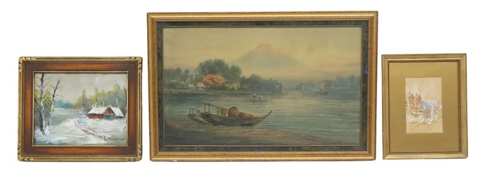 (3) SIGNED LANDSCAPE PAINTINGS, M. WAITE, P. DASSO & F. SATSUTA