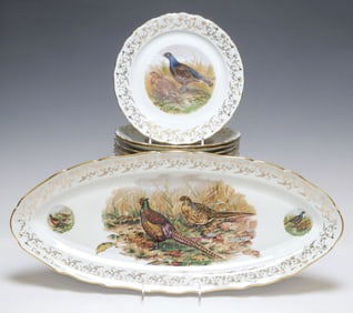 (11) FRENCH LIMOGES M&S PORCELAINE PARCEL-GILT WILD GAME SERVICE