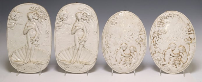 (4) ITALIAN WHITE-GLAZED CERAMIC RELIEF PLAQUES