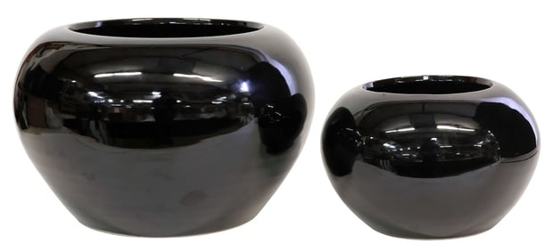(2) CHINESE BLACK-GLAZED PORCELAIN PLANTERS /  POTS