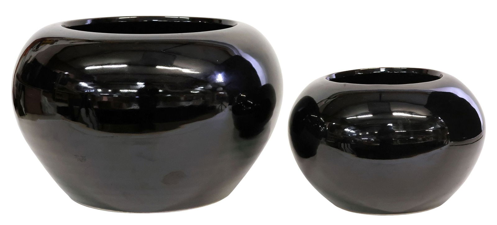(2) CHINESE BLACK-GLAZED PORCELAIN PLANTERS /  POTS (1 of 4)