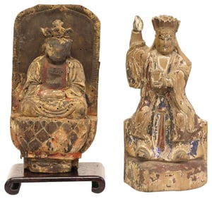 (2) CHINESE CARVED & LACQUERED WOOD FIGURES