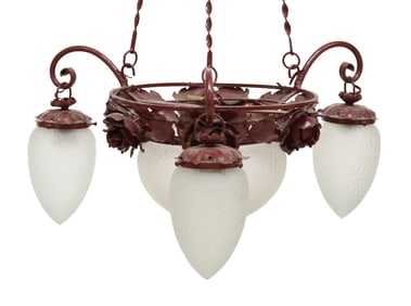 ITALIAN TOLE IRON & GLASS 4-LIGHT CHANDELIER